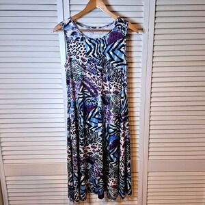 Rosalinda Women's‎ M Sleeveless Midi Dress Blue Purple Animal Abstract Print NWT